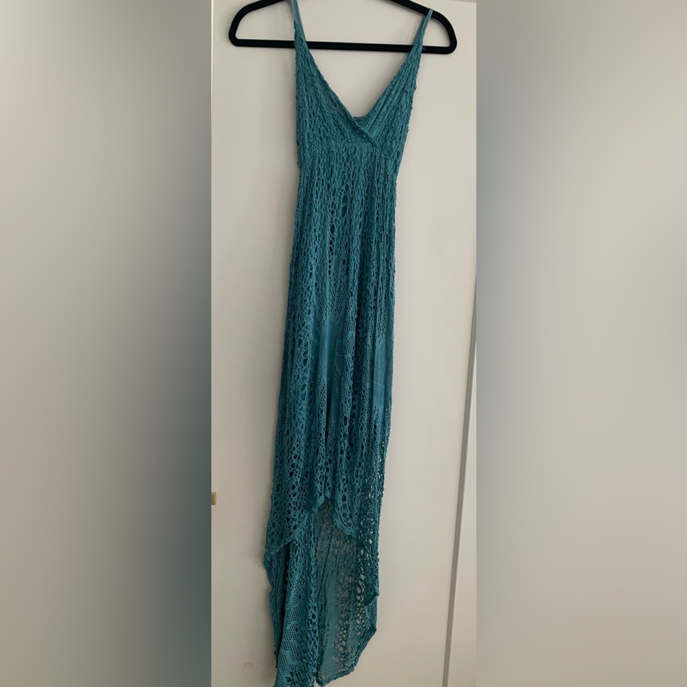 Elegant italian crochet Lace Dress in Teal